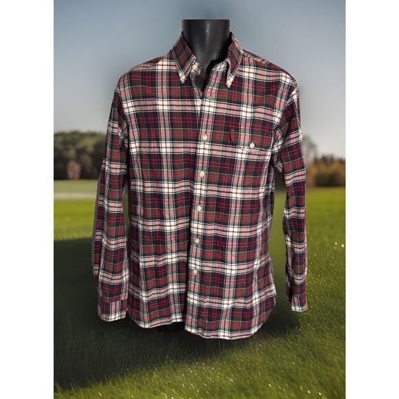 Ralph Lauren Polo Red White Green Blue Windowpane Plaid Medium Long Sleeve Shirt - Picture 1 of 16